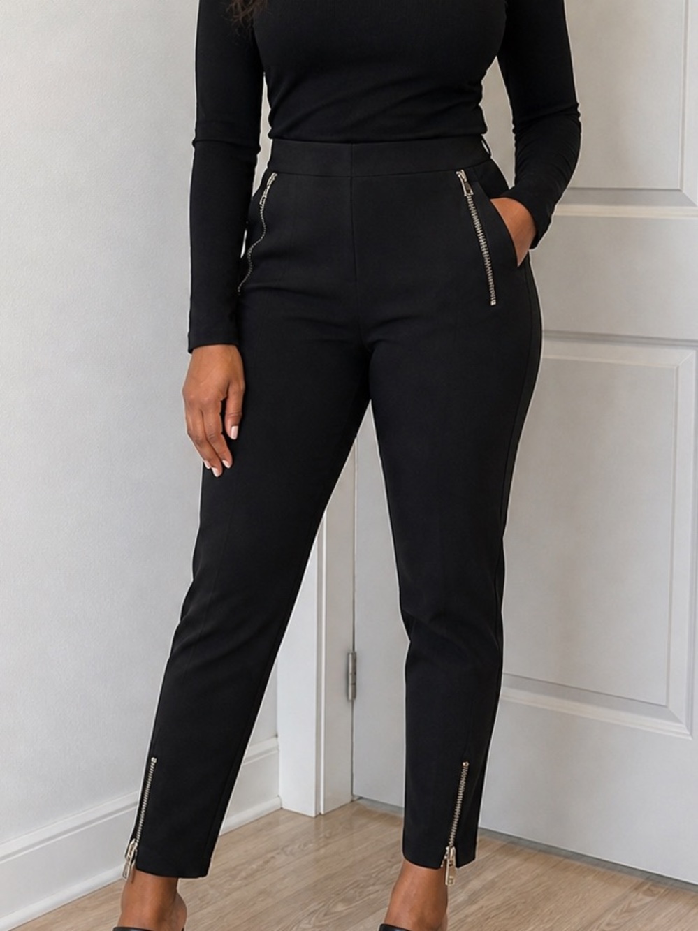 Philosophy Black Women's High-Waist Trousers with Zip Details